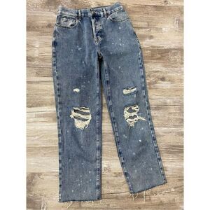 PACSUN Los Angeles High Rise Straight Jeans Raw Hem Distressed Women’s 26” Waist